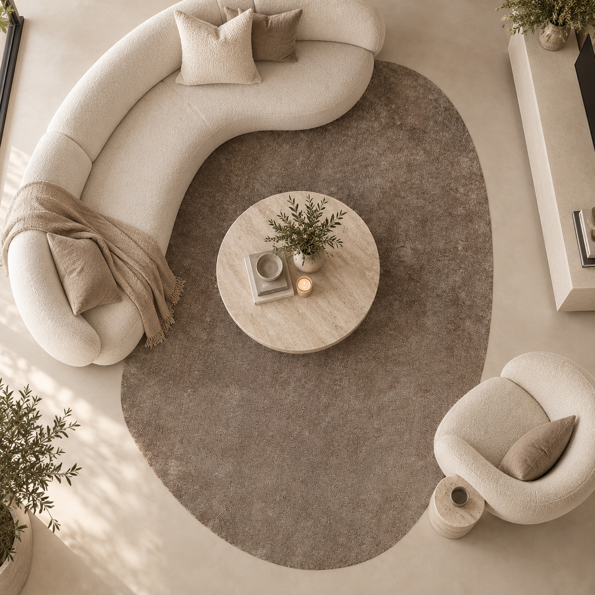 Lowen Luxury Brown Pebble Shaped Rug