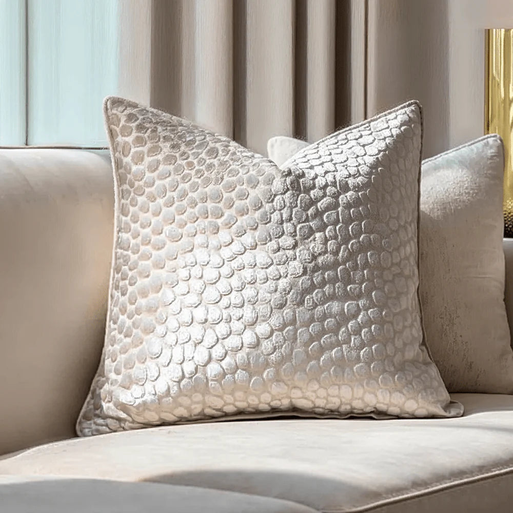 Teresina Cream Velvet Printed Cushion Cover - 45x45cm