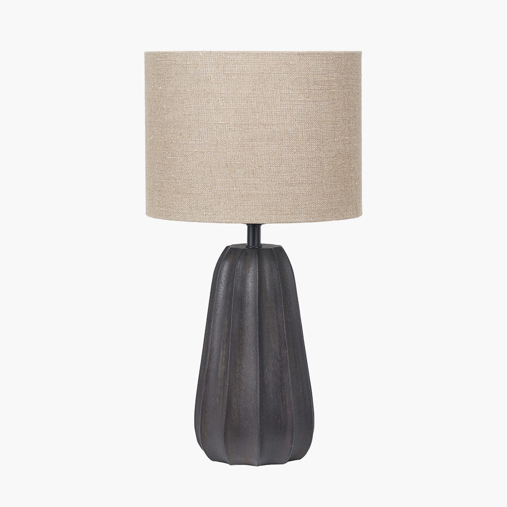 Kimpala Black Tall Textured Wooden Table Lamp with Cream Shade