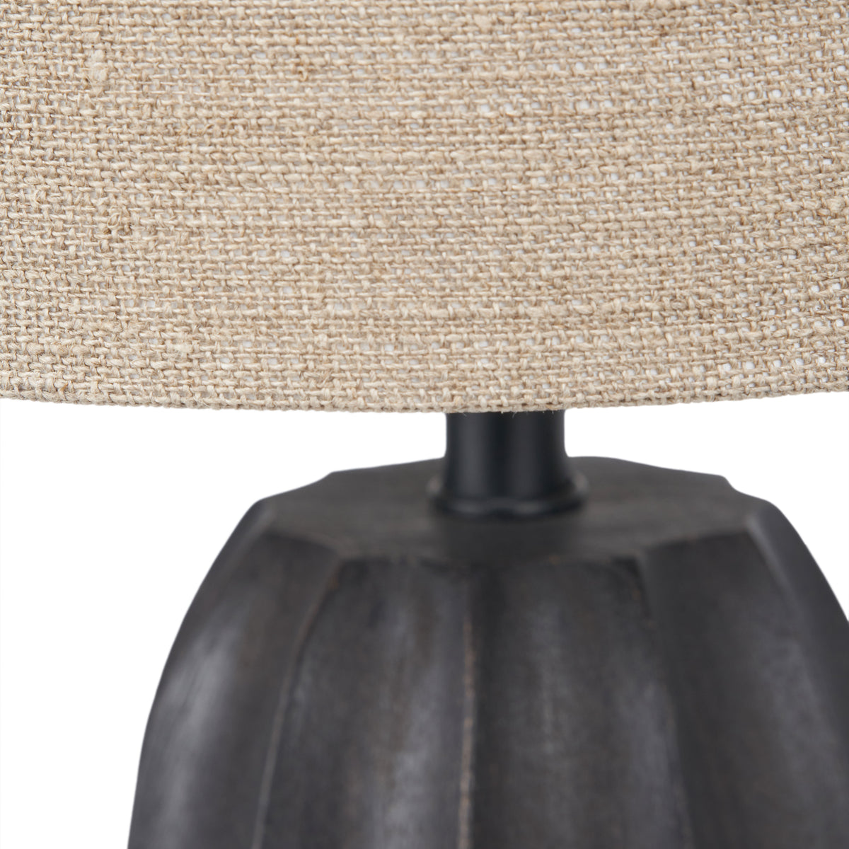 Kimpala Black Tall Textured Wooden Table Lamp with Cream Shade