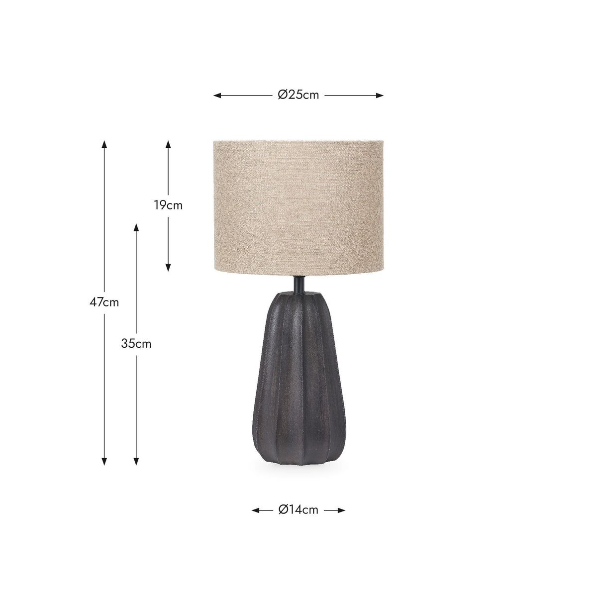 Kimpala Black Tall Textured Wooden Table Lamp with Cream Shade