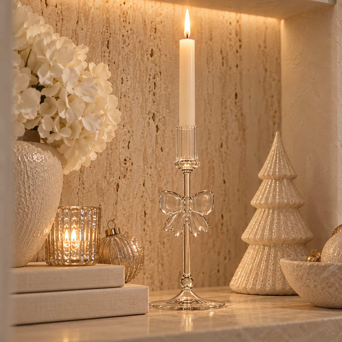 Glass Bow Candlestick Holder