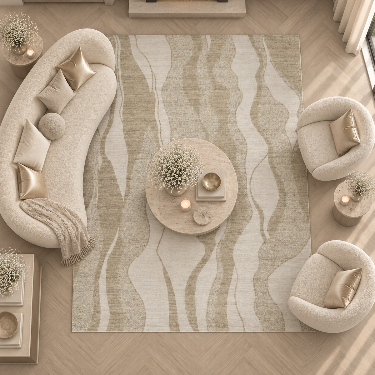 Anya Beige Abstract Wave Rug