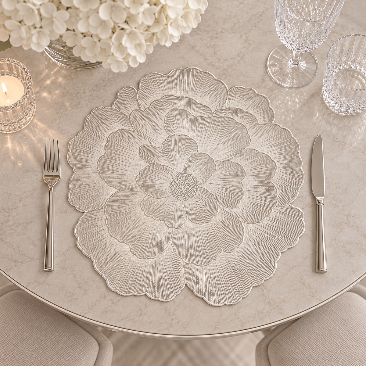 Jodie Silver Flower Placemat