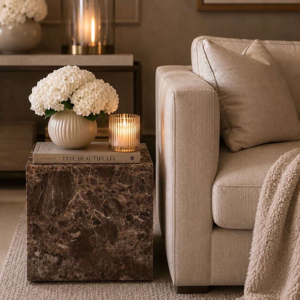 Savannah Brown Marble Effect Side Table