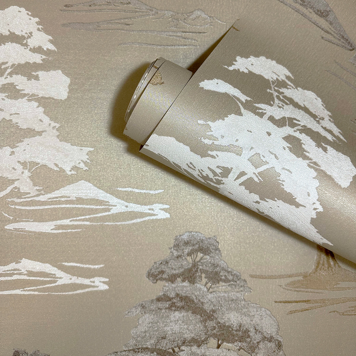 Arboria Gold Metallic Tree Print Patterned Wallpaper