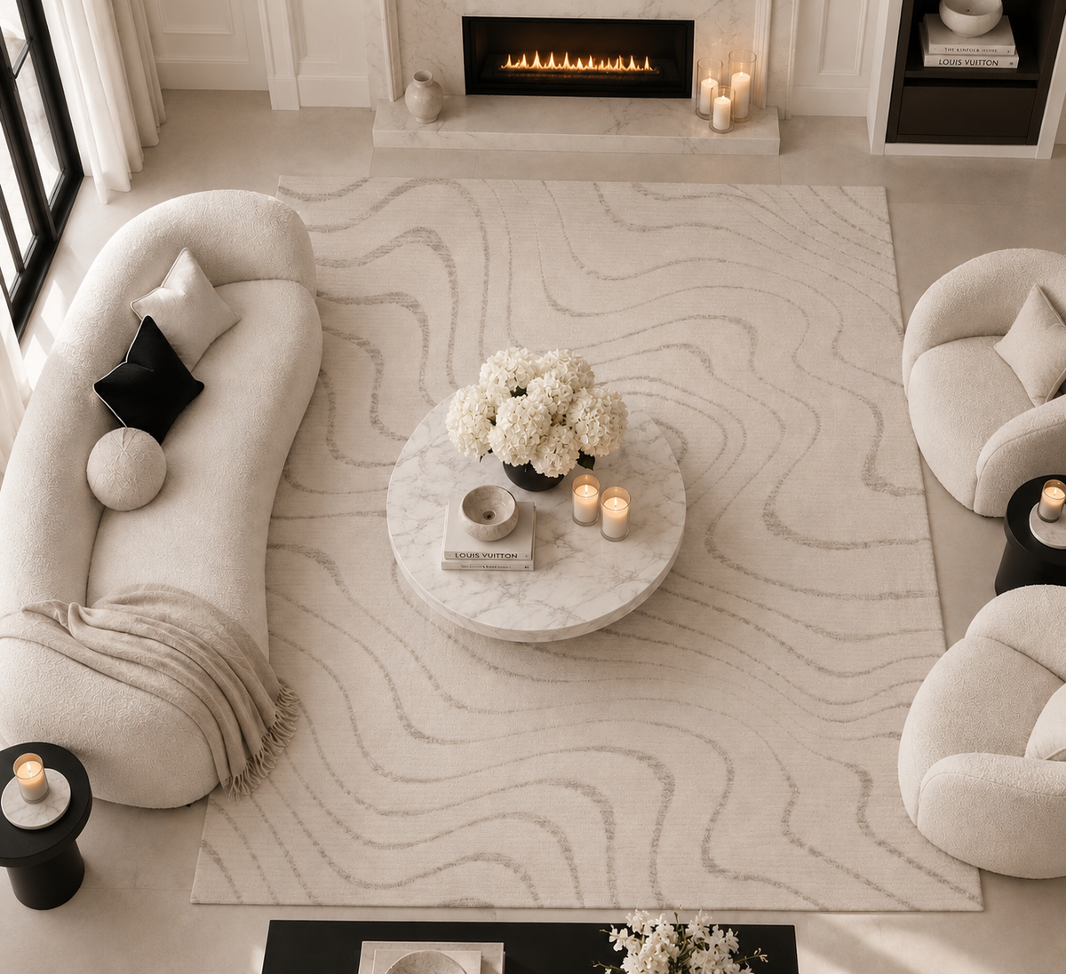 Lecco Beige Wave Effect Abstract Rug