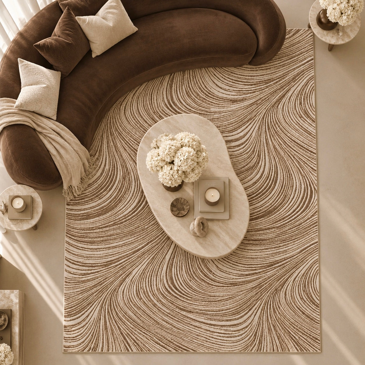 Braun Beige & Brown Swirl Pattern Abstract Rug