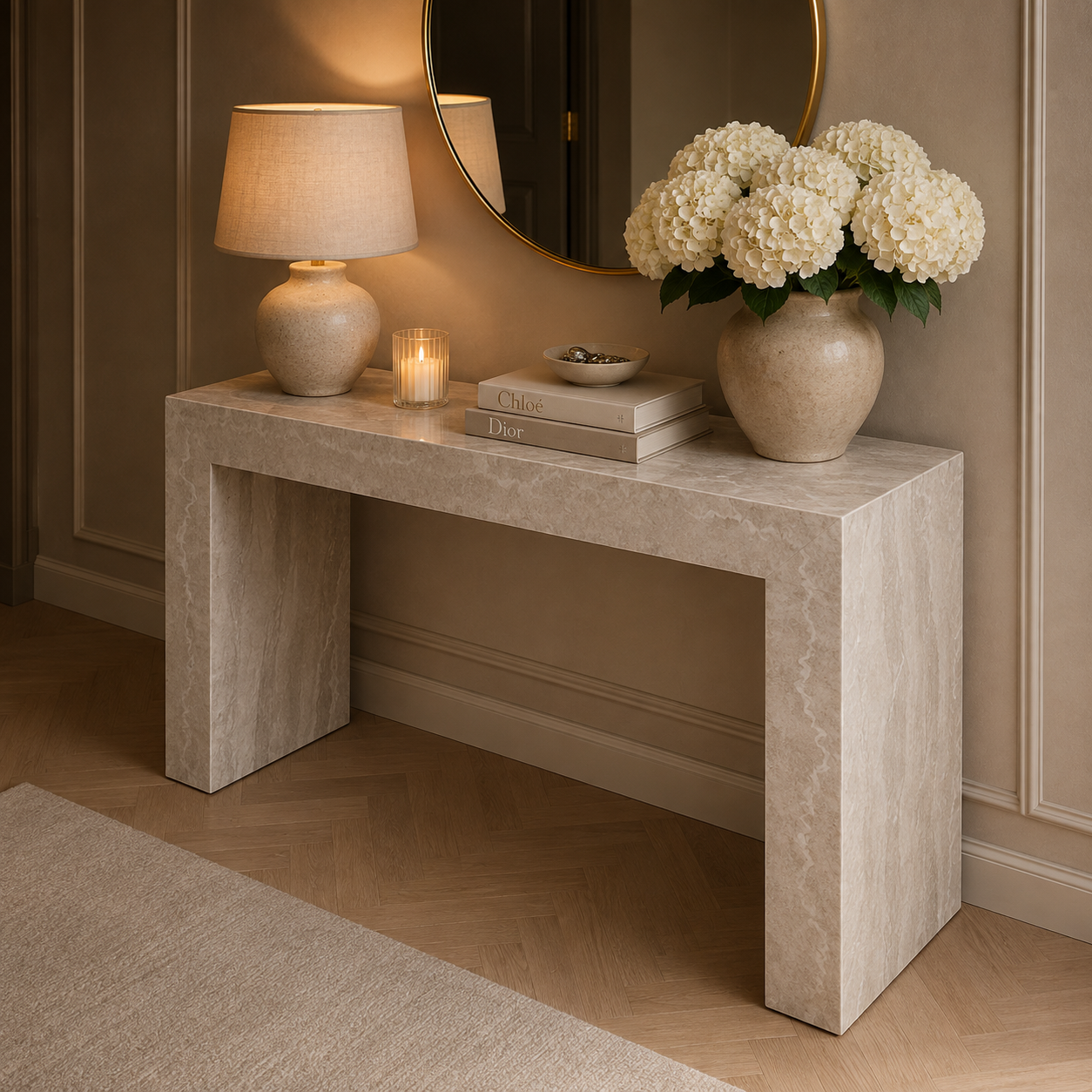Celeste Neutral Marble Effect Desk / Dressing Table
