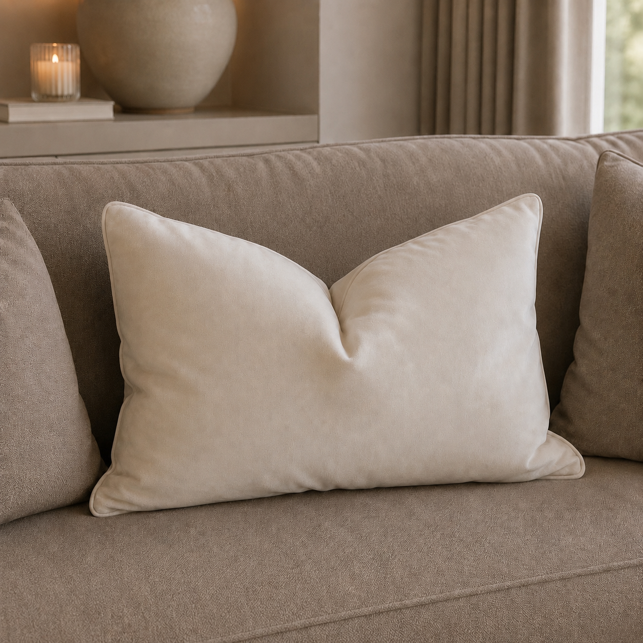 Juniper Cream Velvet Feather Filled Cushion - 30x50cm