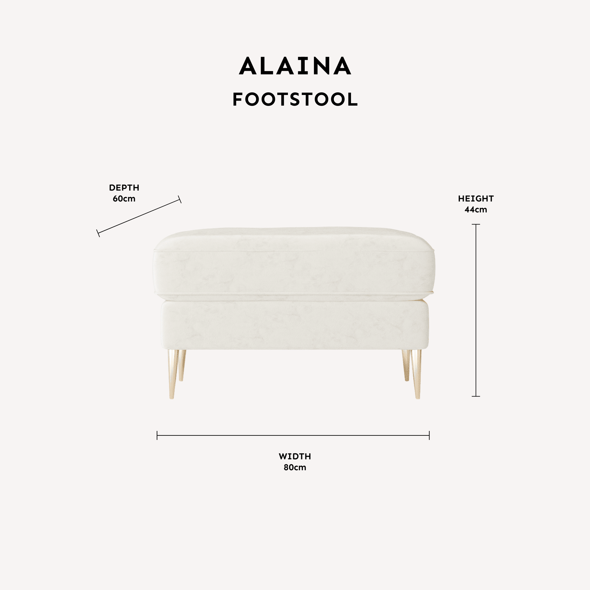 Alaina Cloud Bouclé Footstool with Gold Legs dimensions
