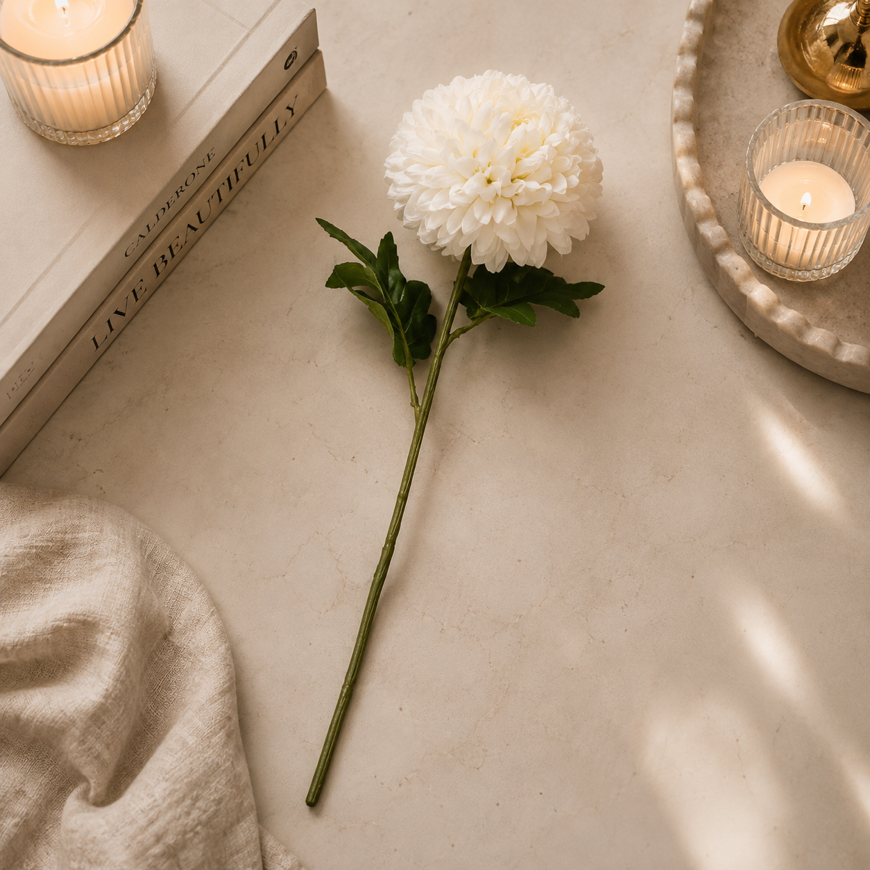Faux Cream Pom Single Stem Floral