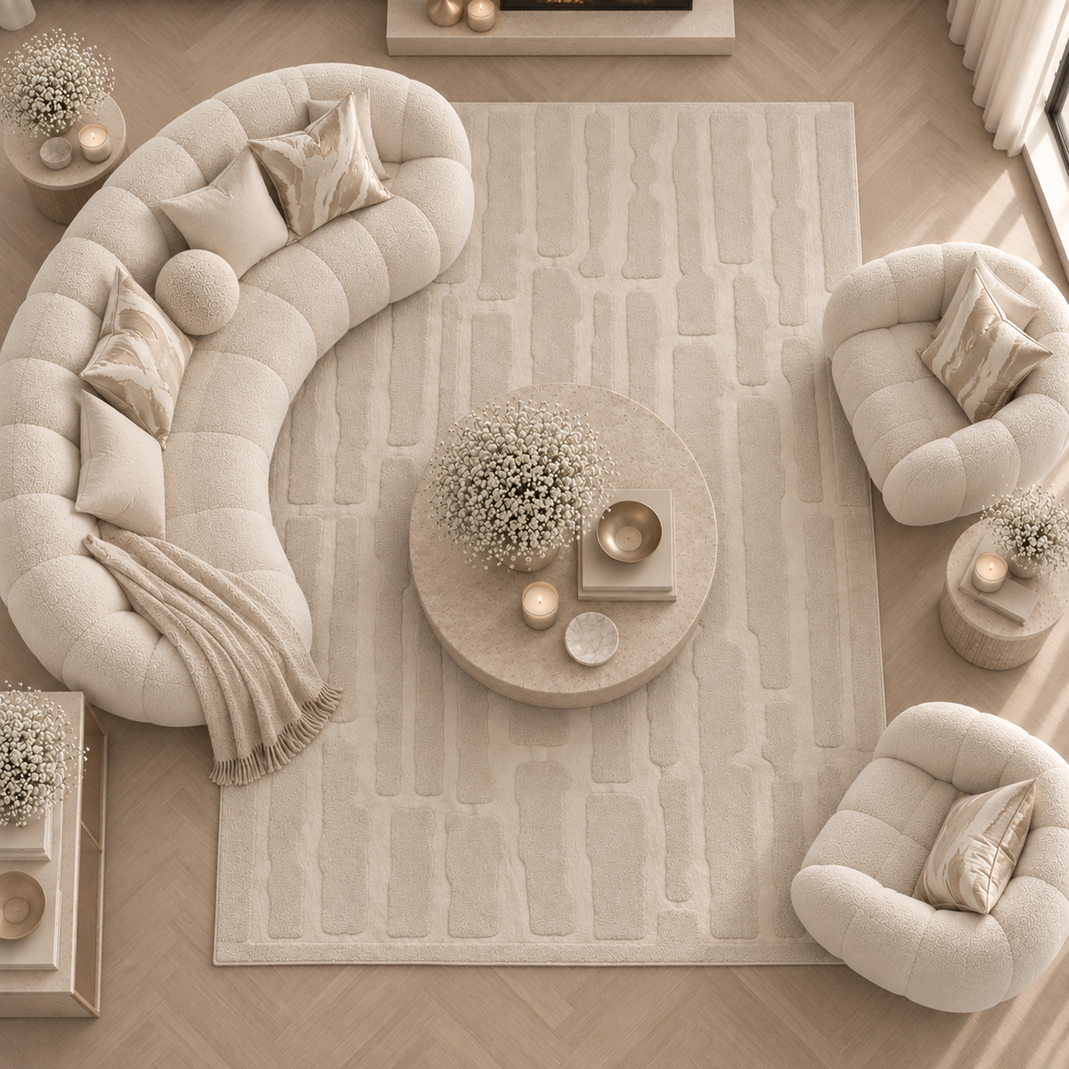 Amore Ivory Textured Abstract Rug