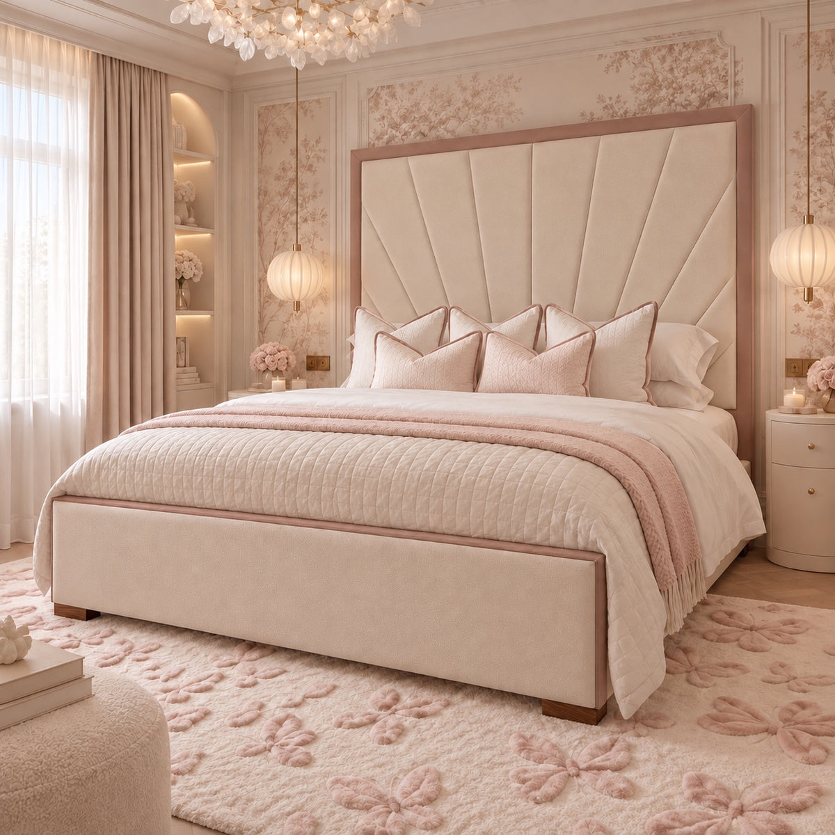 Barcelona Cream & Pink Sunburst Bed