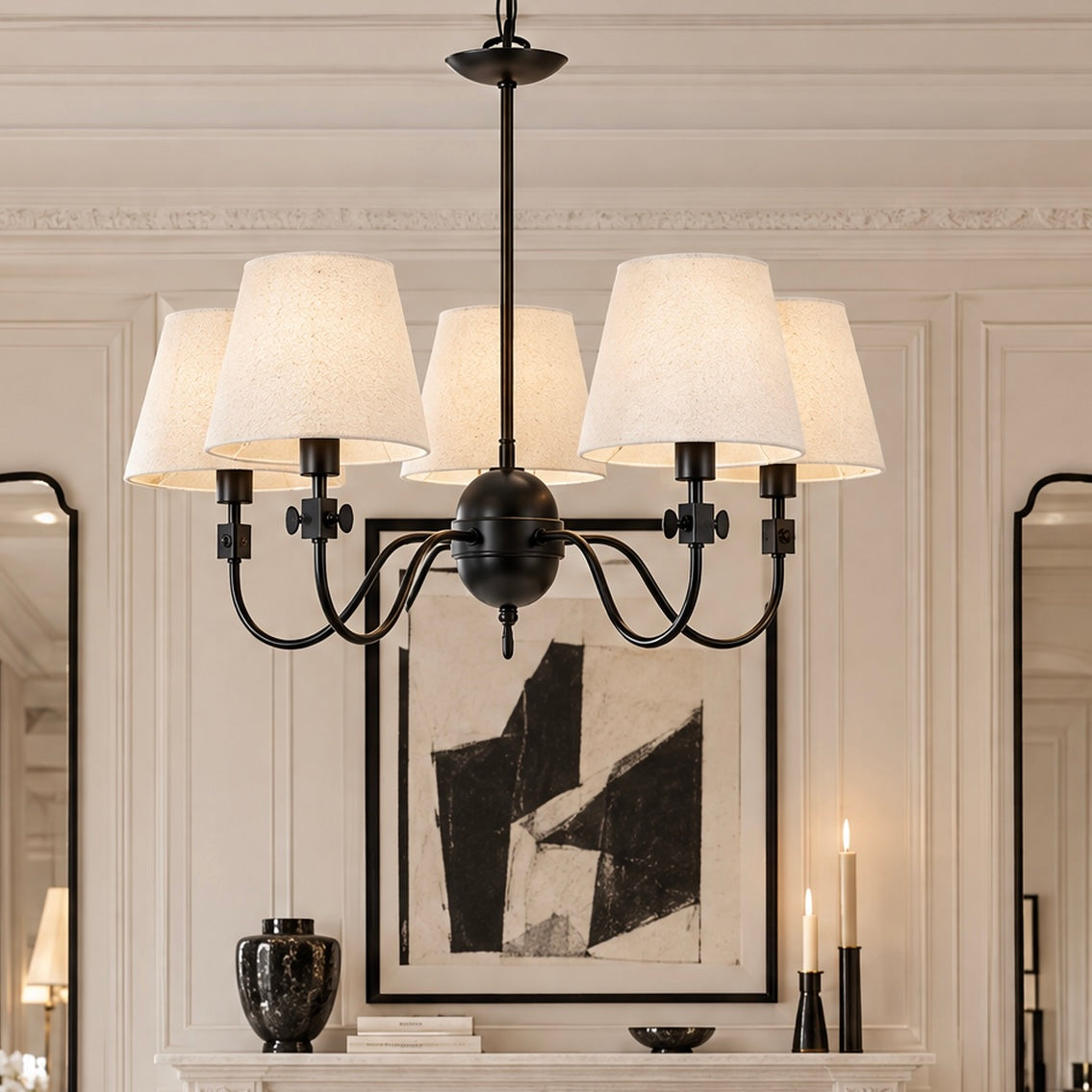 Adelisa Black & Cream 5 Arm Pendant Ceiling Light