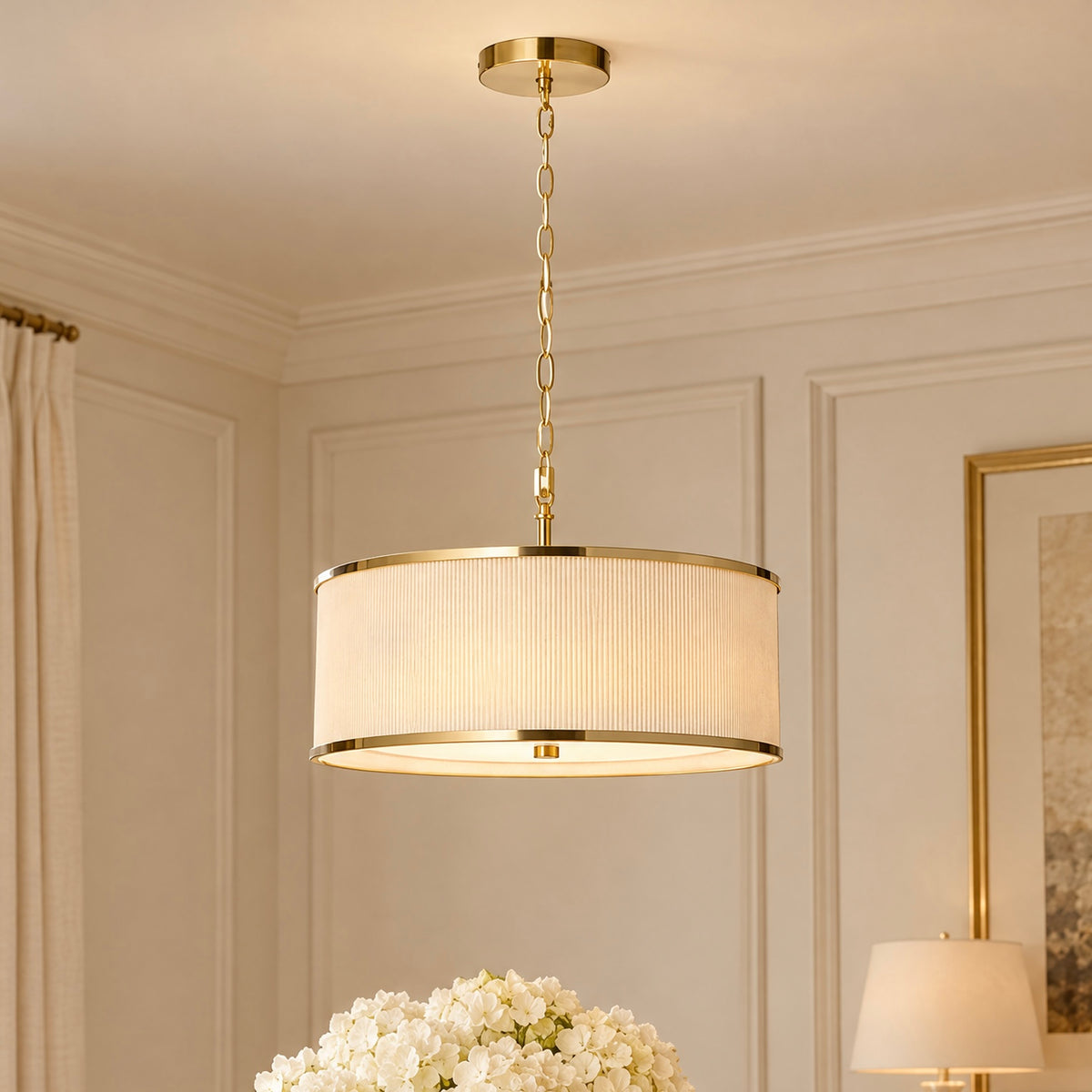 Alexis Cream Pleated & Gold 3 Light Ceiling Light