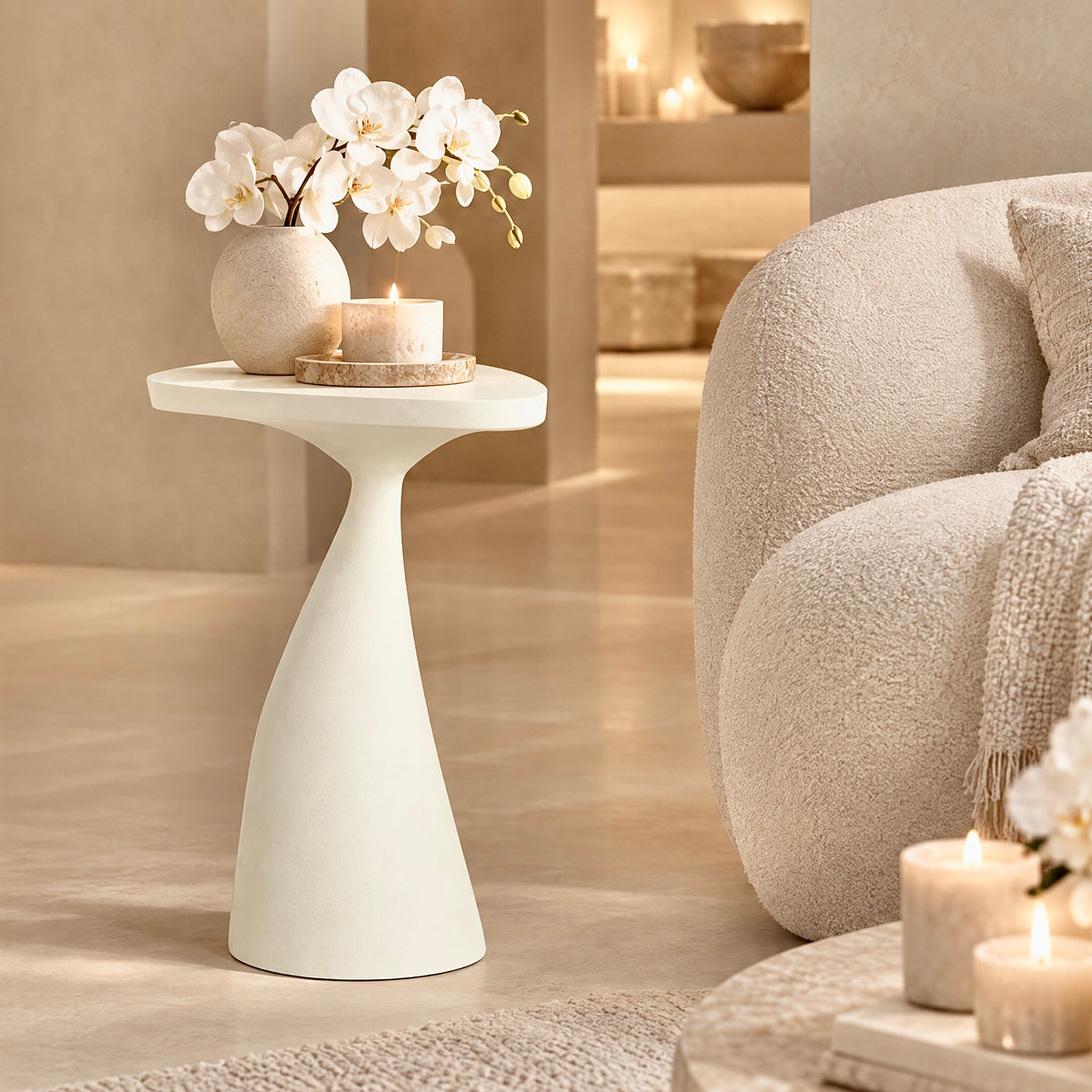 Chelsie Cream Curved Accent Side Table