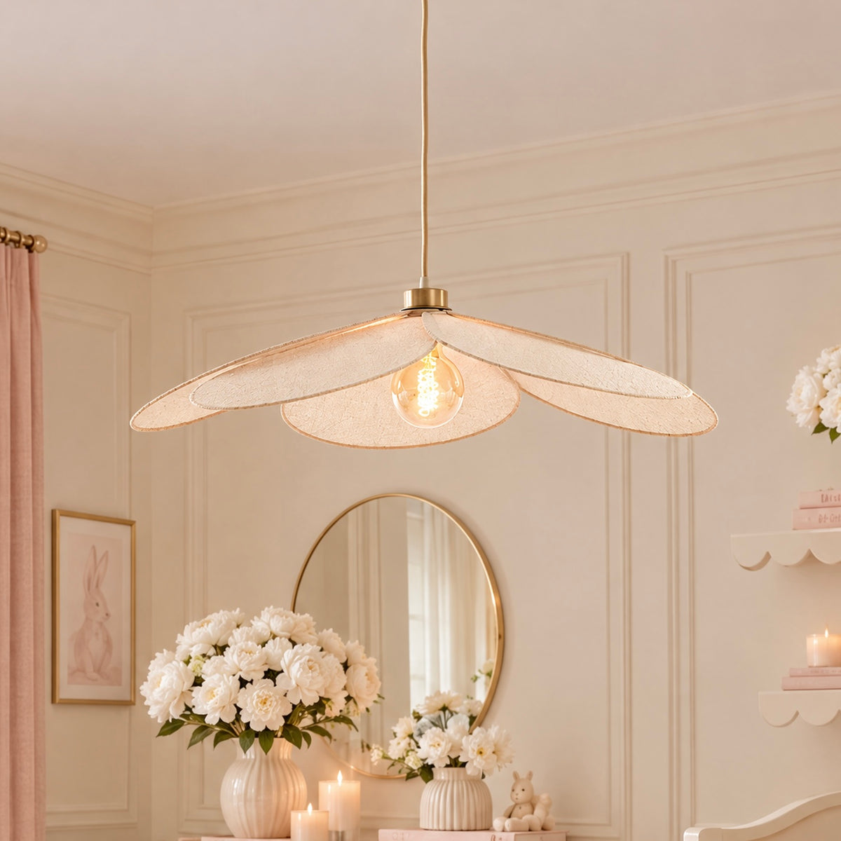 Wrenlee Beige Fabric Flower Shaped Ceiling Light