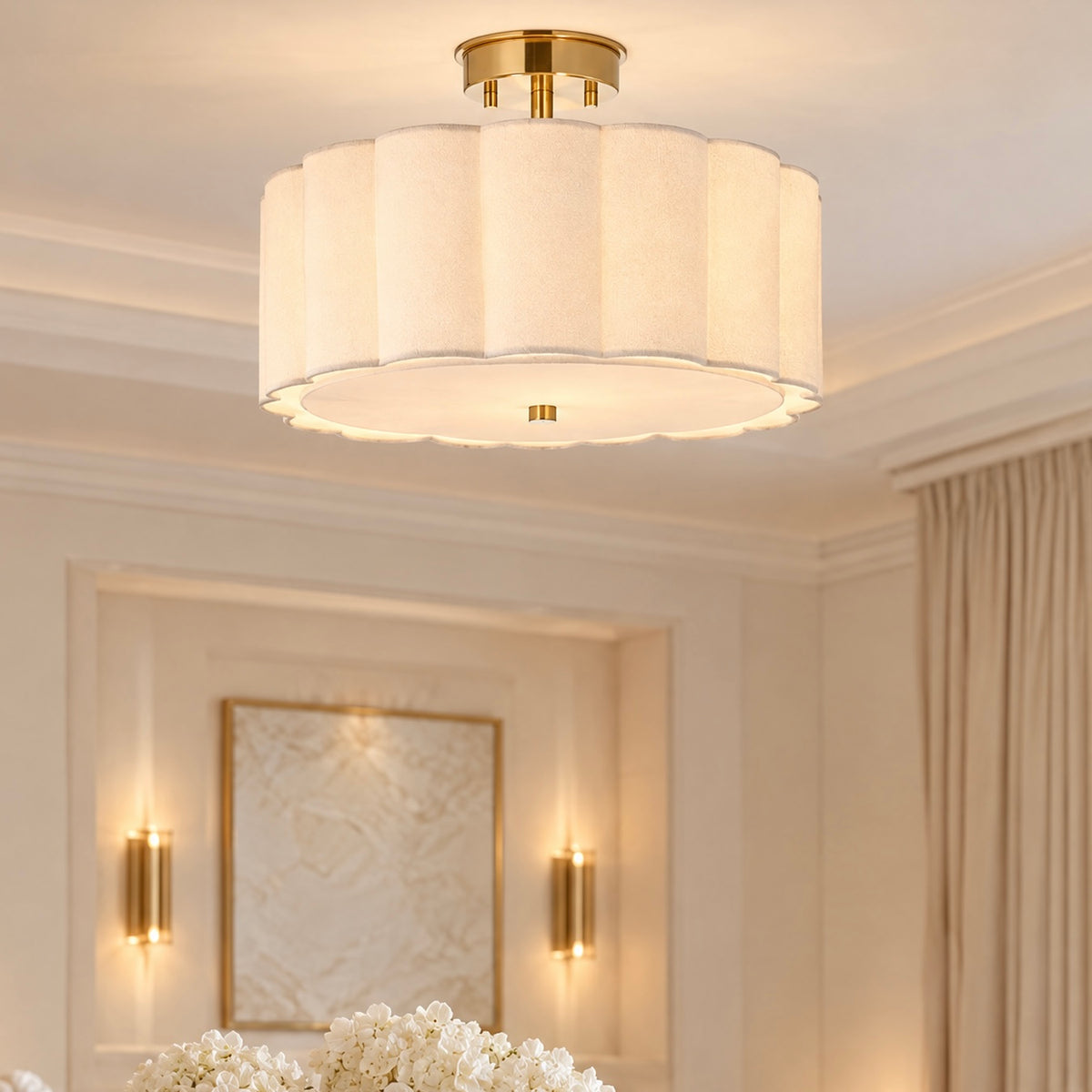Pandora Cream & Gold Flush Ceiling Light