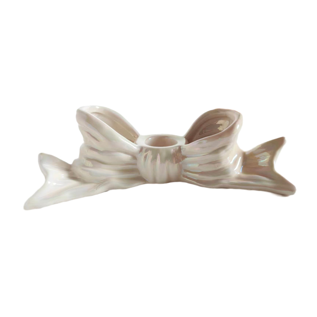 Cream Pearlescent Decorative Bow Candlestick Holder