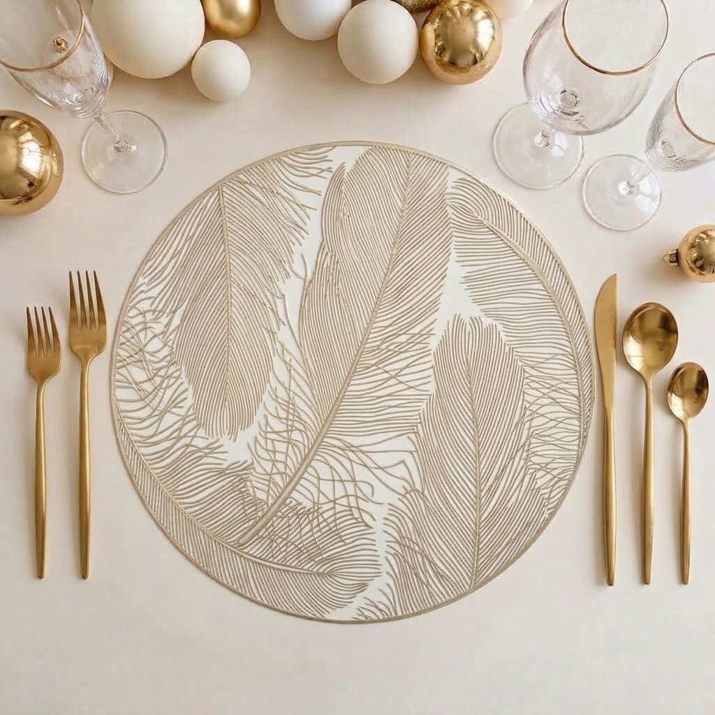 Grace Gold Feather Patterned Placemat