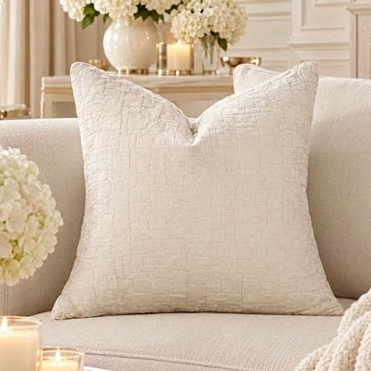 Rhea Cream Geometric Feather Filled Cushion - 43x43cm