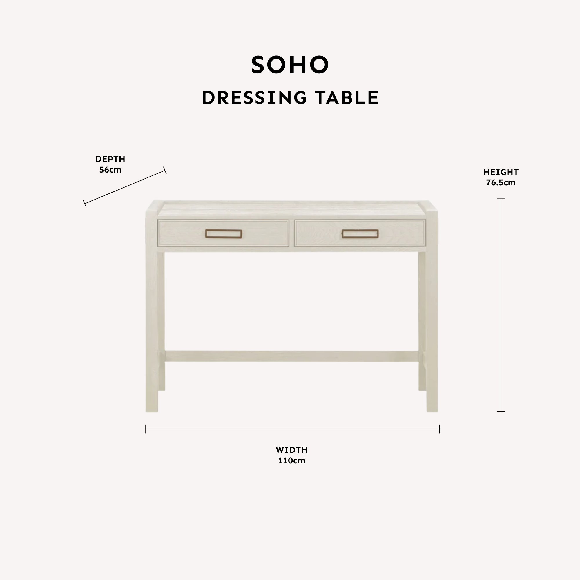 Soho Cream Oak Veneer 2 Drawer Dressing Table dimensions
