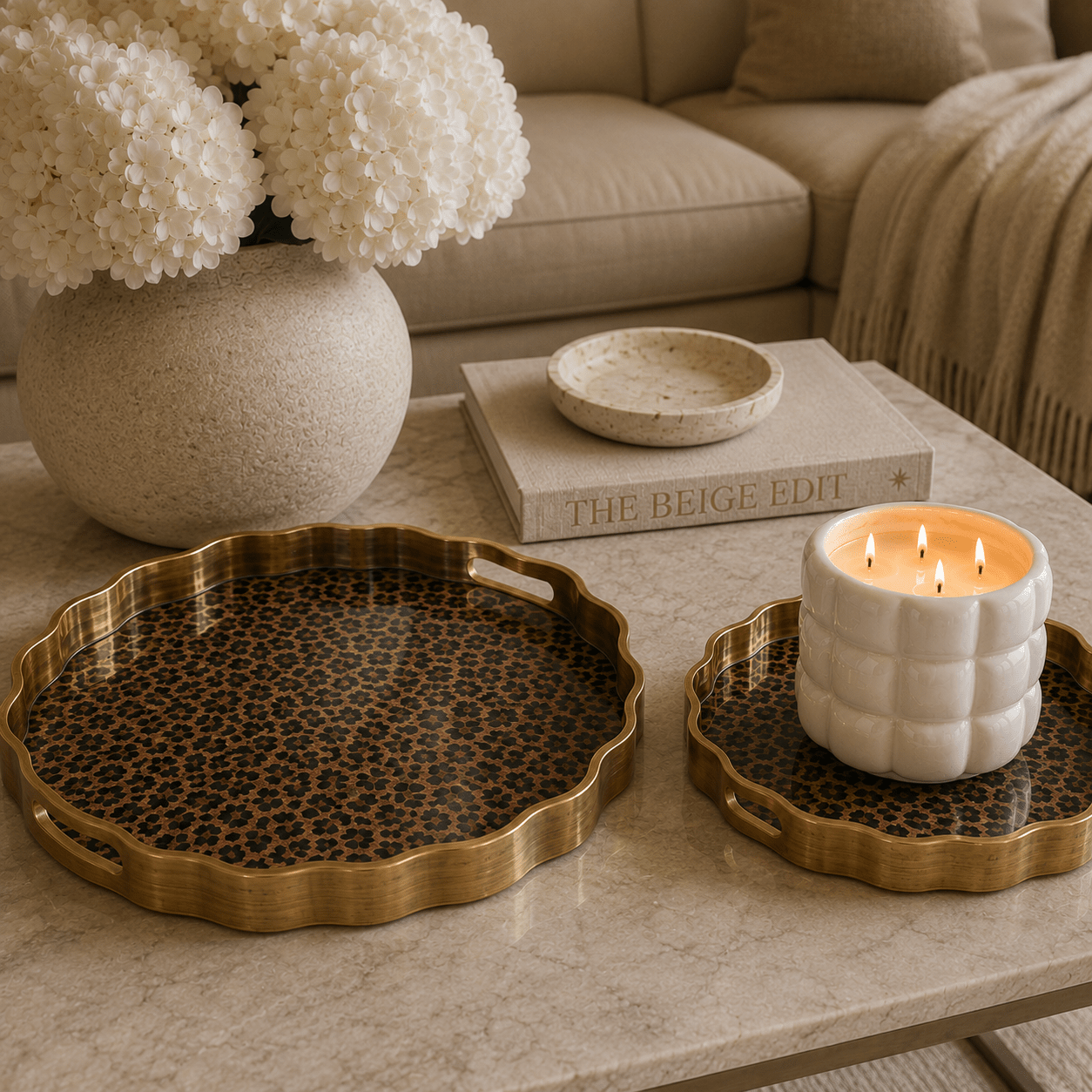 Abasi Leopard Print Scalloped Edge Trays - Set of 2 Accessories