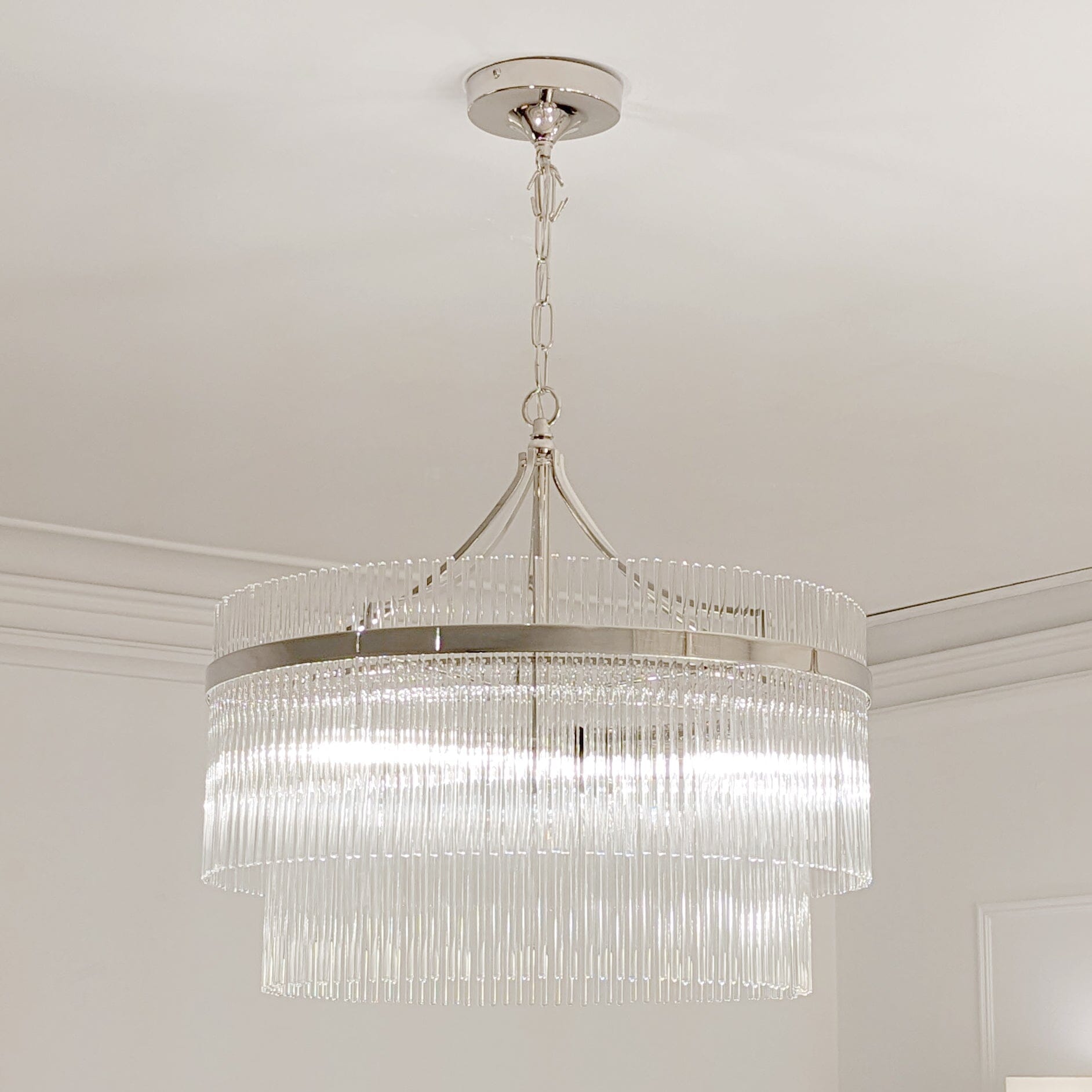 Abella 5 Light Silver & Glass Pendant Ceiling Light Lighting