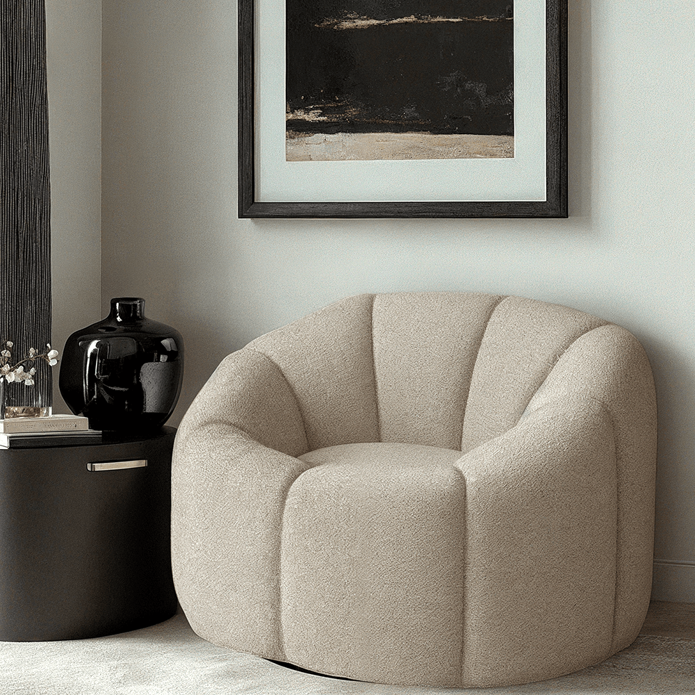 Abella Beige Textured Fabric Swivel Chair Furniture