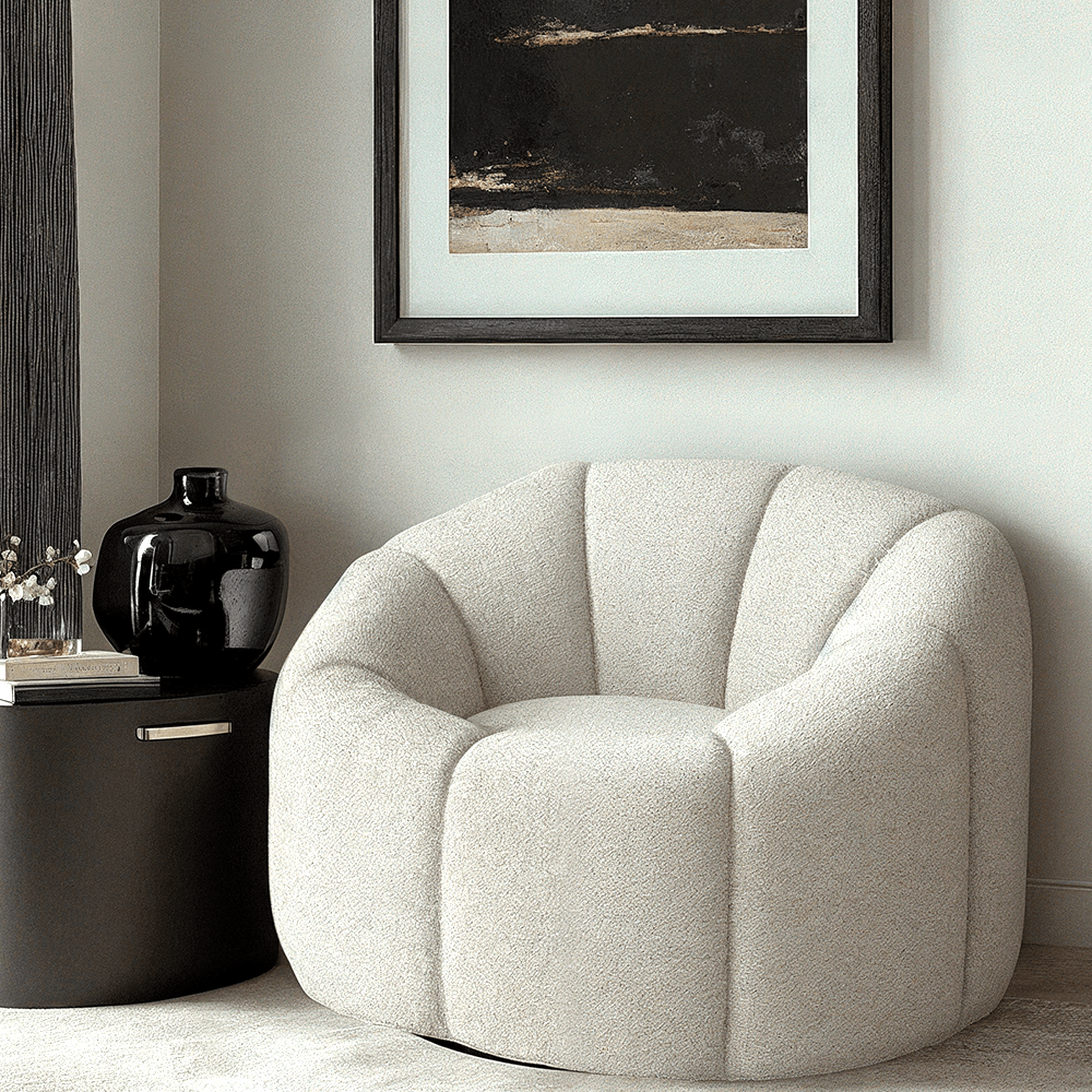 Abella Ivory Textured Fabric Swivel Chair Furniture
