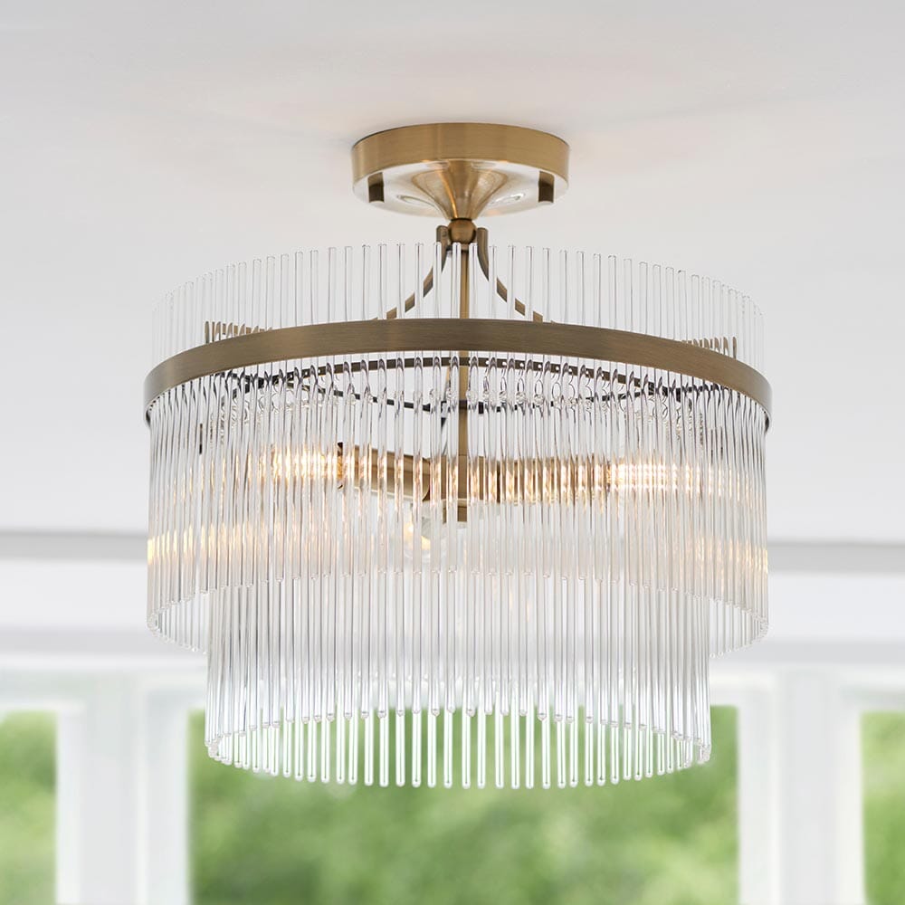 Abella Light Gold 3 Light Semi Flush Pendant Ceiling Light Lighting