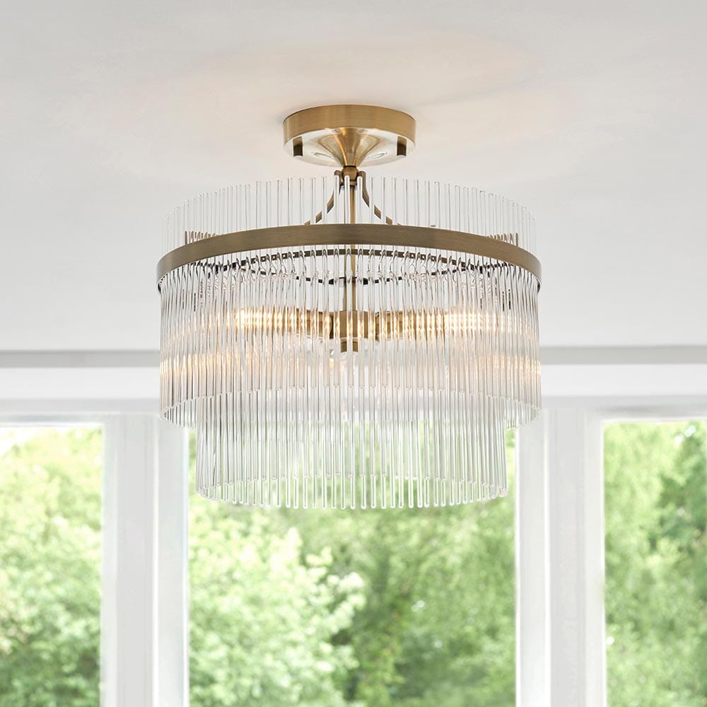 Abella Light Gold 3 Light Semi Flush Pendant Ceiling Light Lighting