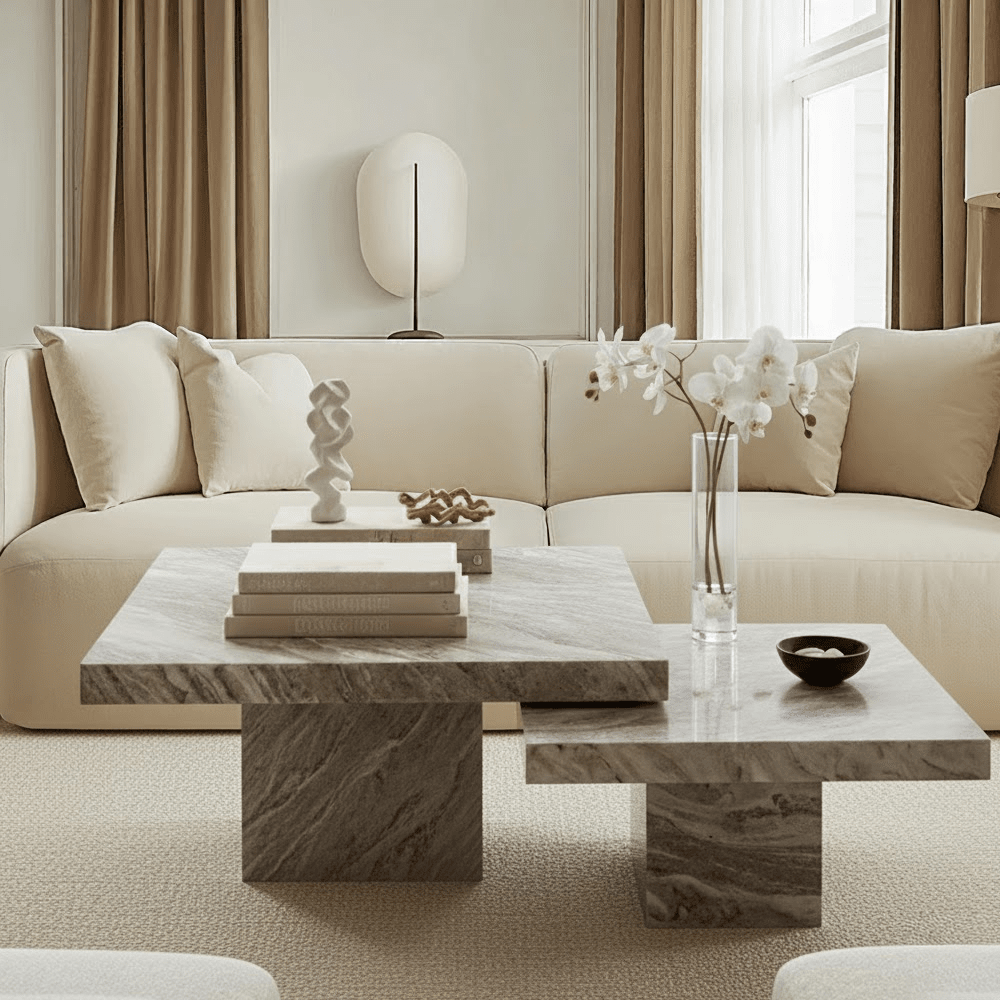 Abigail Warm Beige Marble Coffee Tables - Set of 2 Furniture