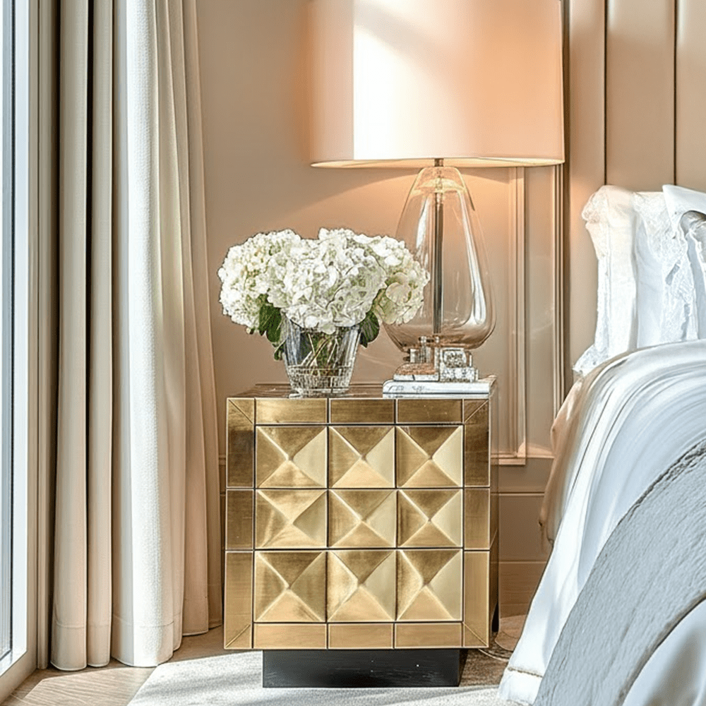 Abitha Luxury Brushed Gold 3 Drawer Bedside Table Furniture