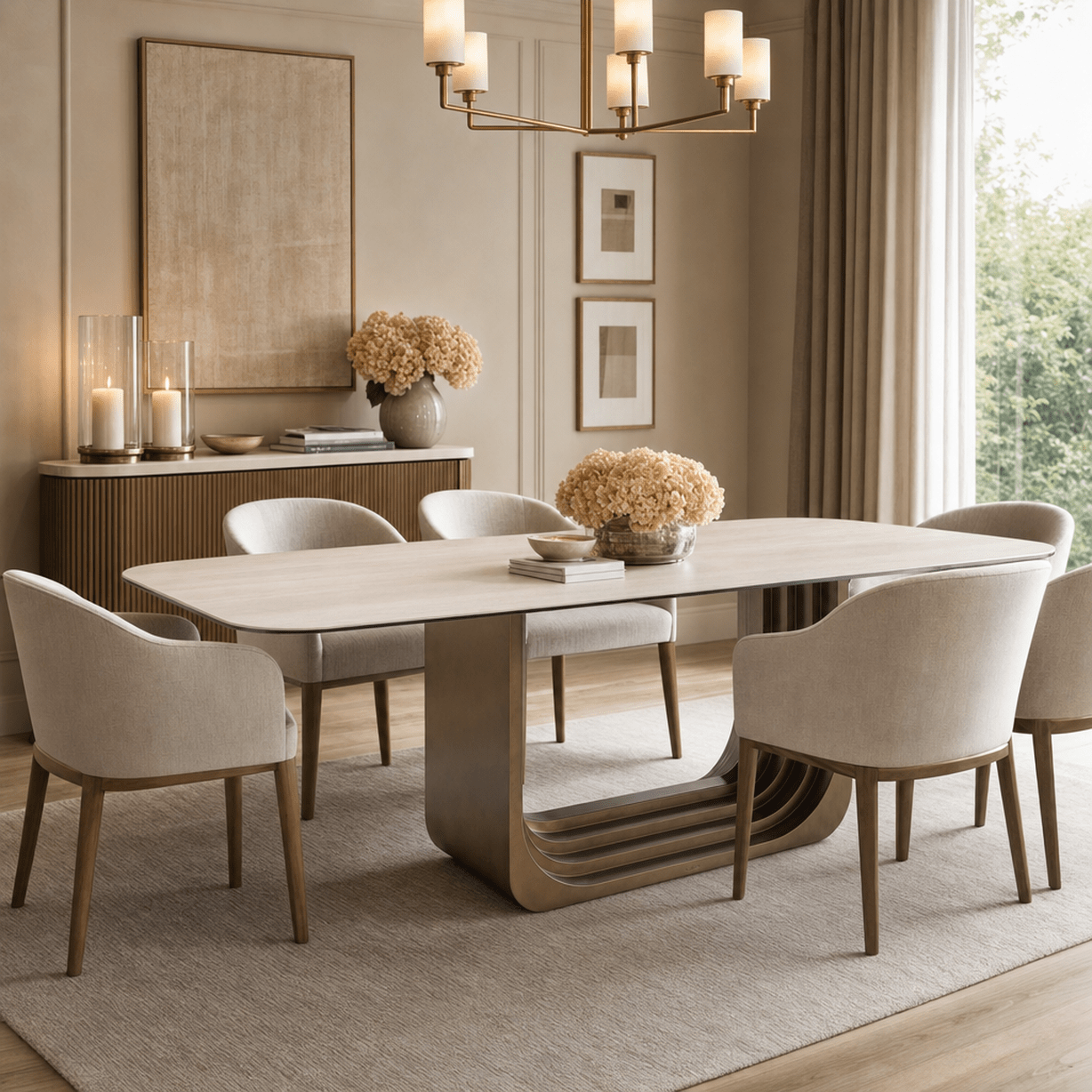 Addie Ligtht Gold Dining Table with Ceramic Top Furniture