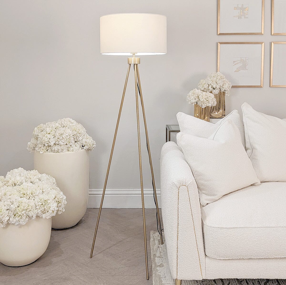 Akira Gold Tripod Floor Lamp with Ivory Shade Lighting