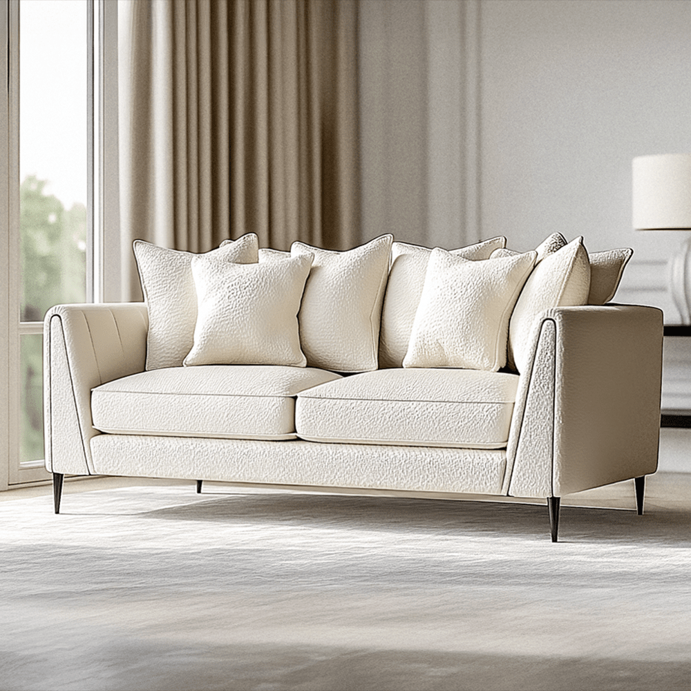 Alaina Cloud Bouclé Scatter Back 3 Seater Sofa with Black Legs Sofa