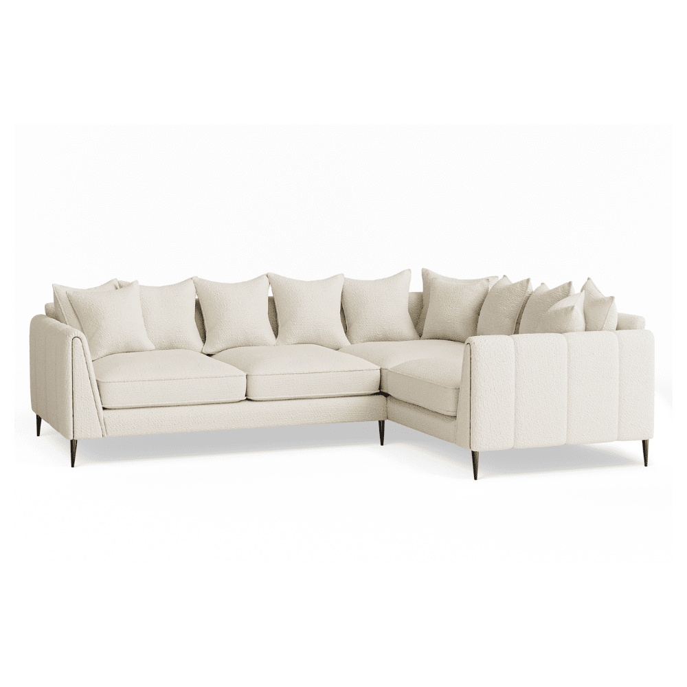 Alaina Cloud Bouclé Sofa Range with Black Legs Sofa Pillow Back Corner Sofa - Right Hand Facing