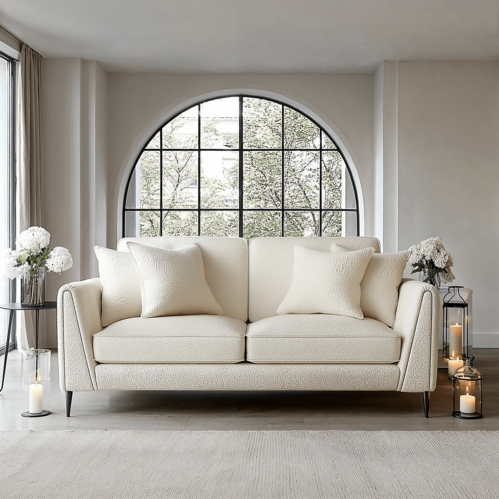 Alaina Cloud Bouclé Sofa Range with Black Legs Sofa Standard 3 Seater Sofa