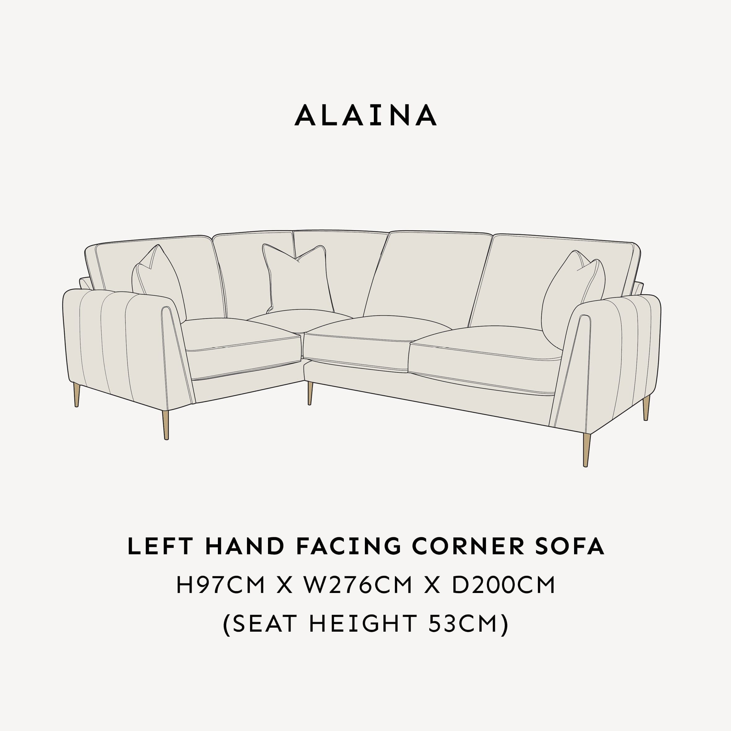 Alaina Cloud Bouclé Scatter Back Left Hand Facing Corner Sofa with Gold Legs dimensions