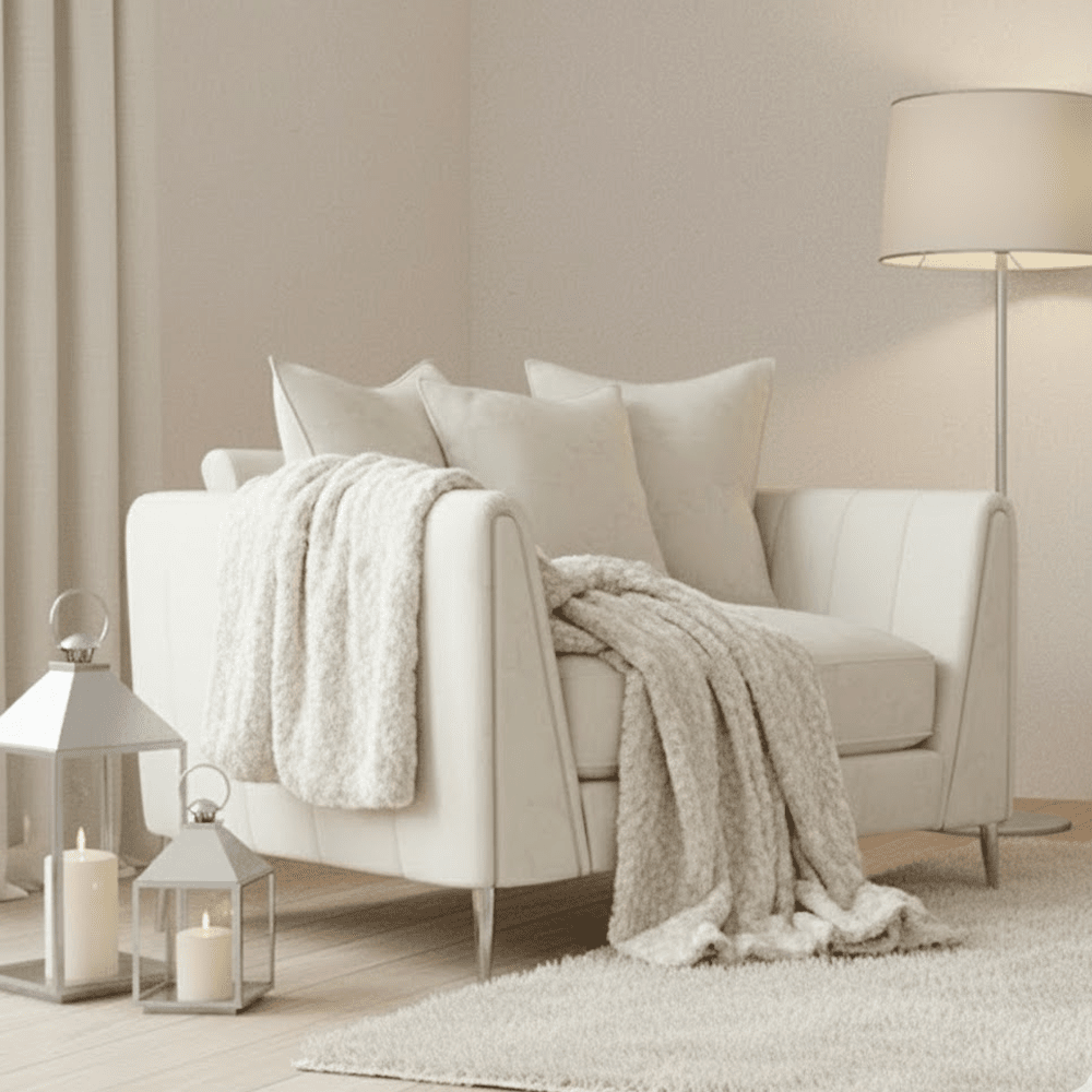 Alaina Cream Velvet Scatter Back Armchair with Silver Legs Sofa