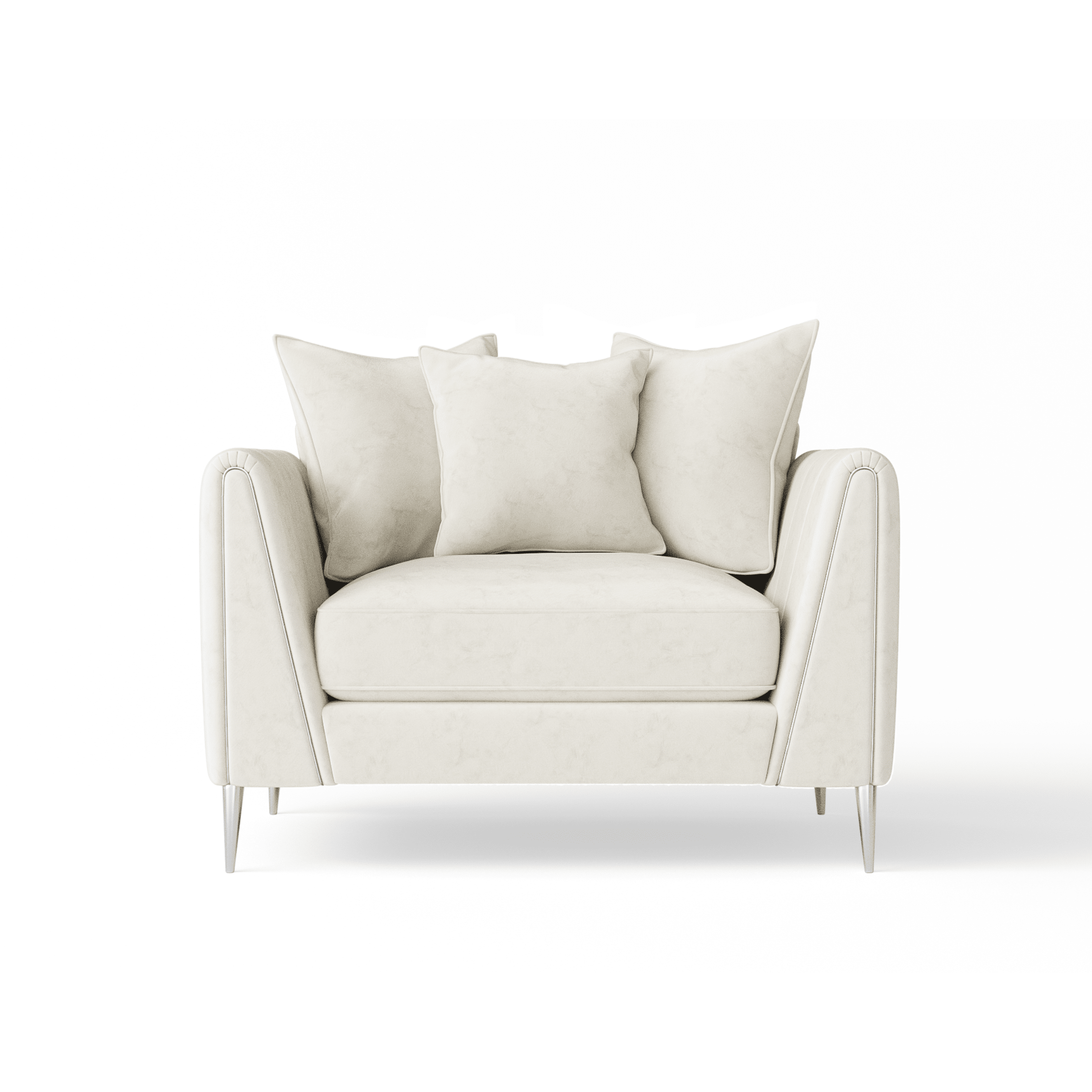 Alaina Cream Velvet Scatter Back Armchair with Silver Legs Sofa