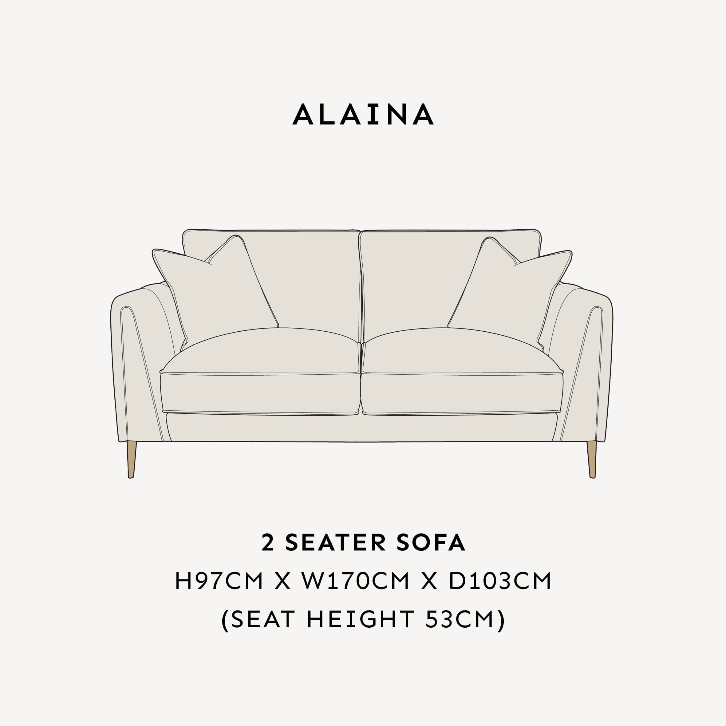 Alaina Cloud Bouclé 2 Seater Sofa with Gold Legs dimensions