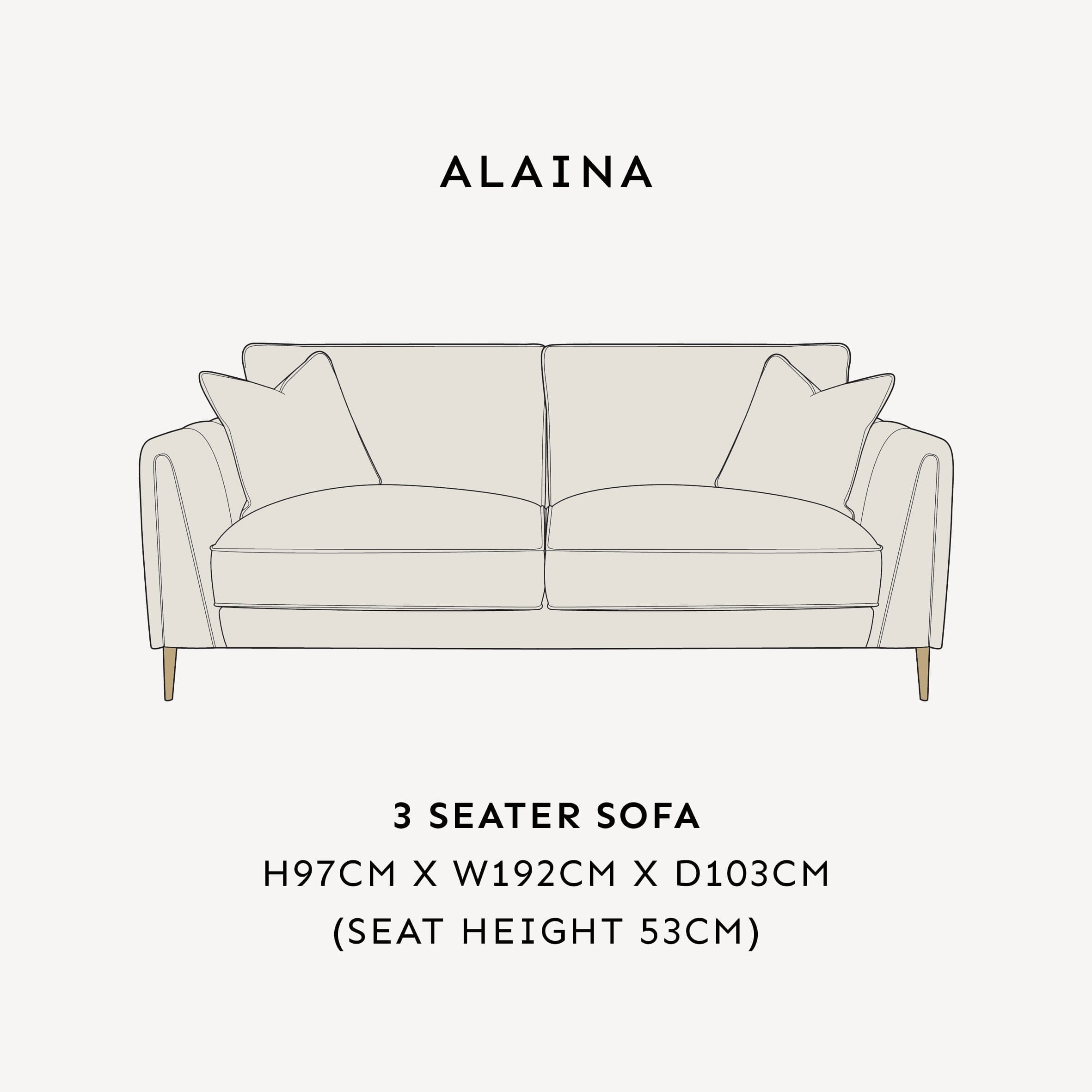 Alaina Cloud Bouclé 3 Seater Sofa with Gold Legs dimensions