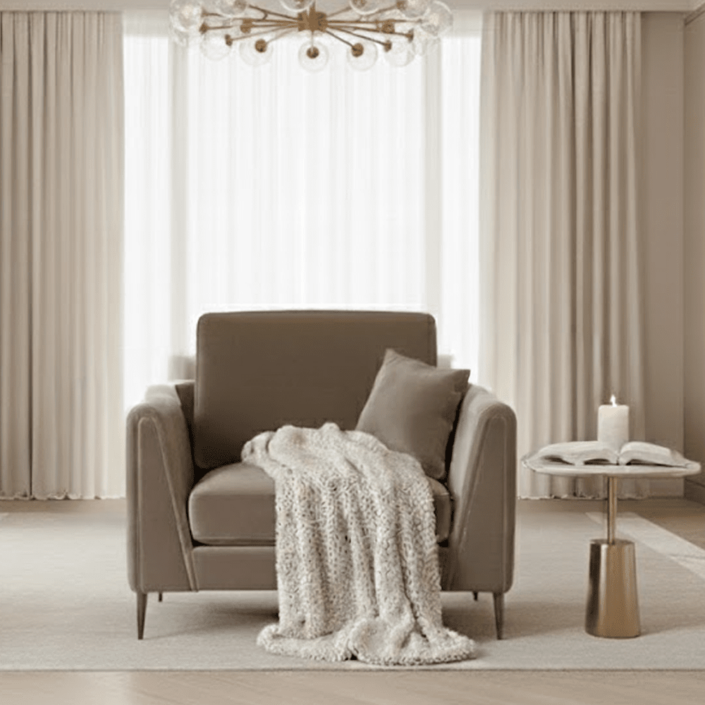 Alaina Mink Velvet Armchair with Black Legs Sofa