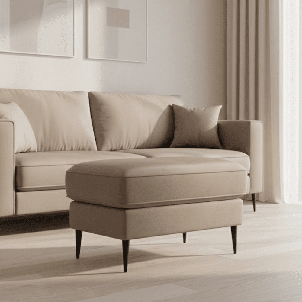 Alaina Mink Velvet Footstool with Black Legs Sofa