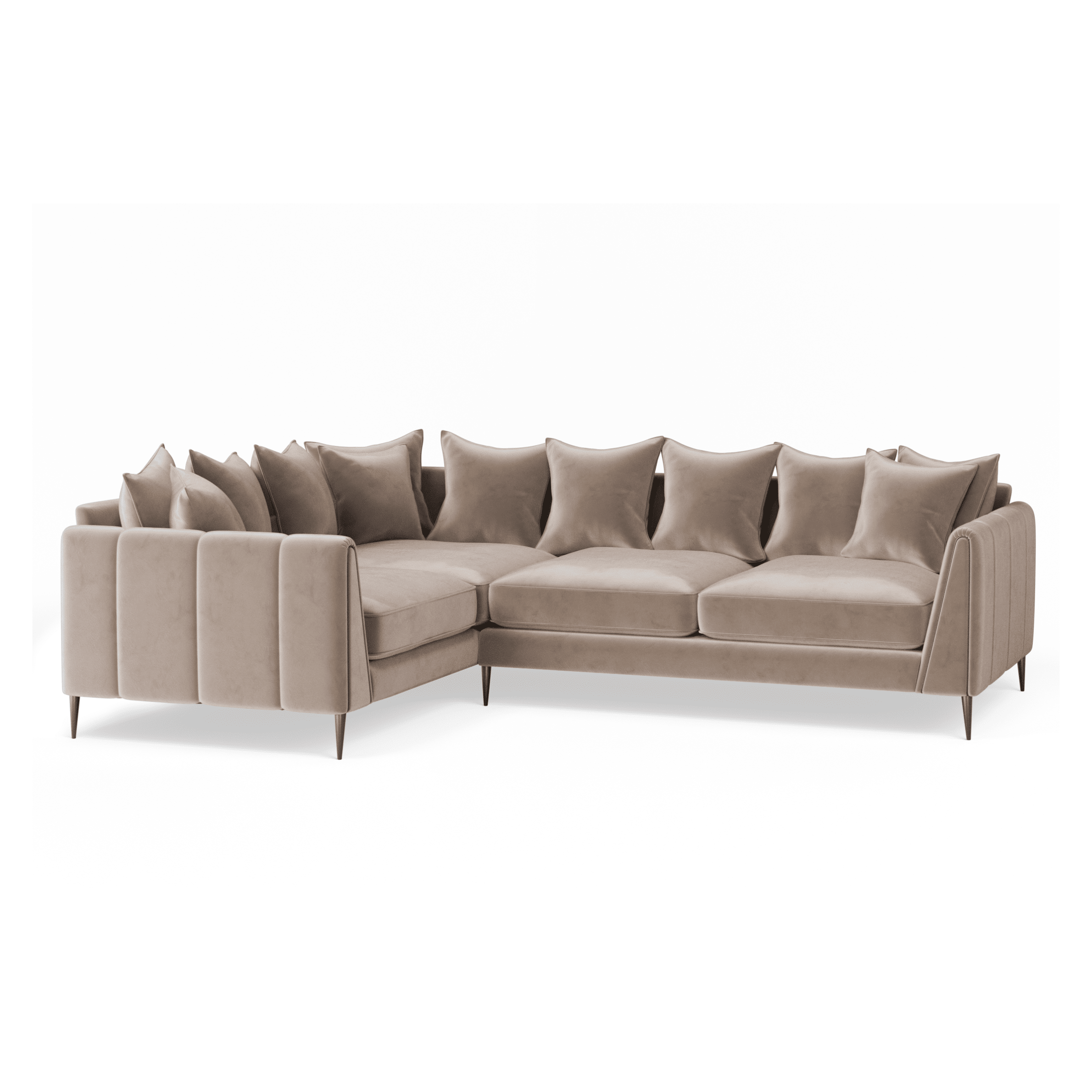 Alaina Mink Velvet Scatter Back Left Hand Facing Corner Sofa with Black Legs Sofa