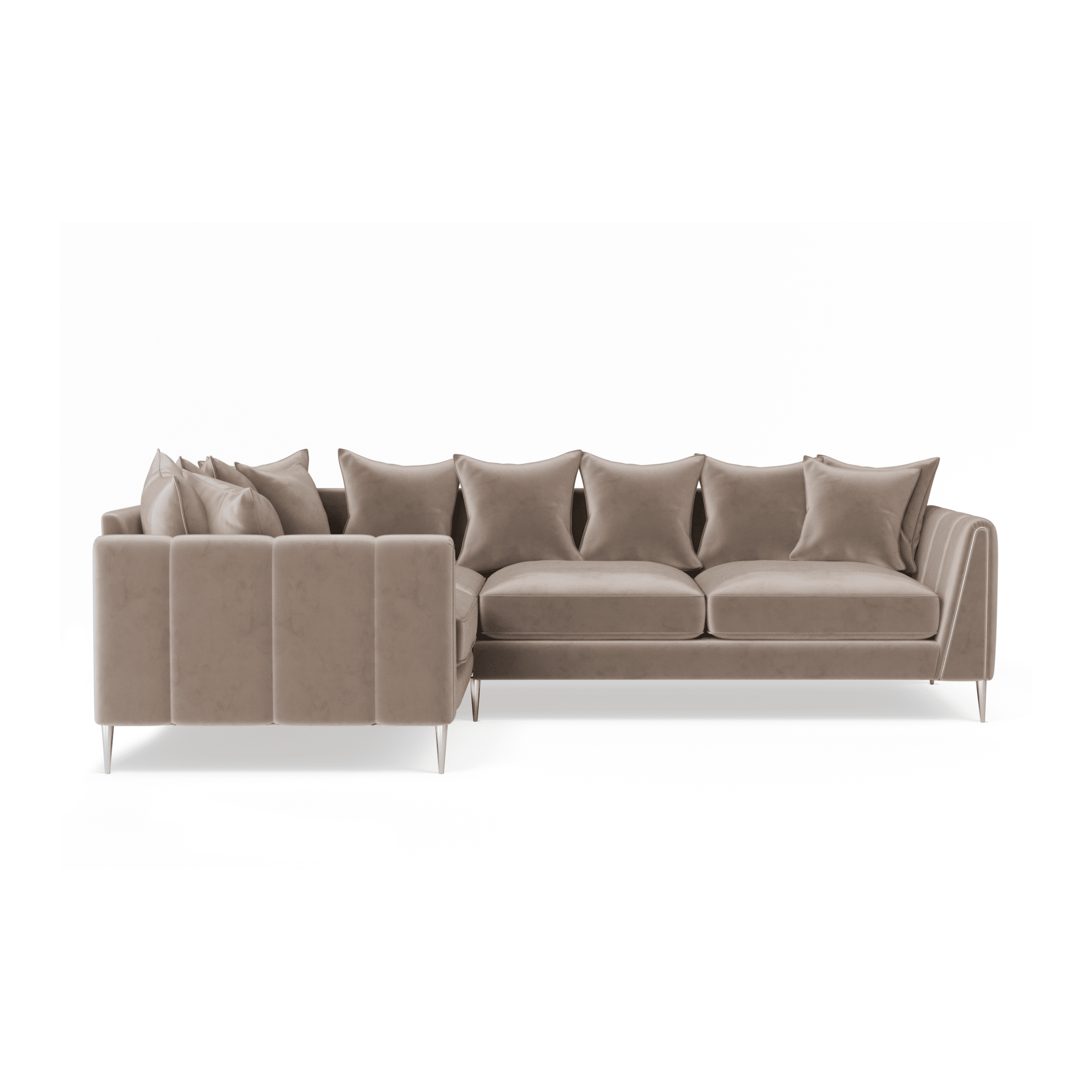 Alaina Mink Velvet Scatter Back Left Hand Facing Corner Sofa with Silver Legs Sofa