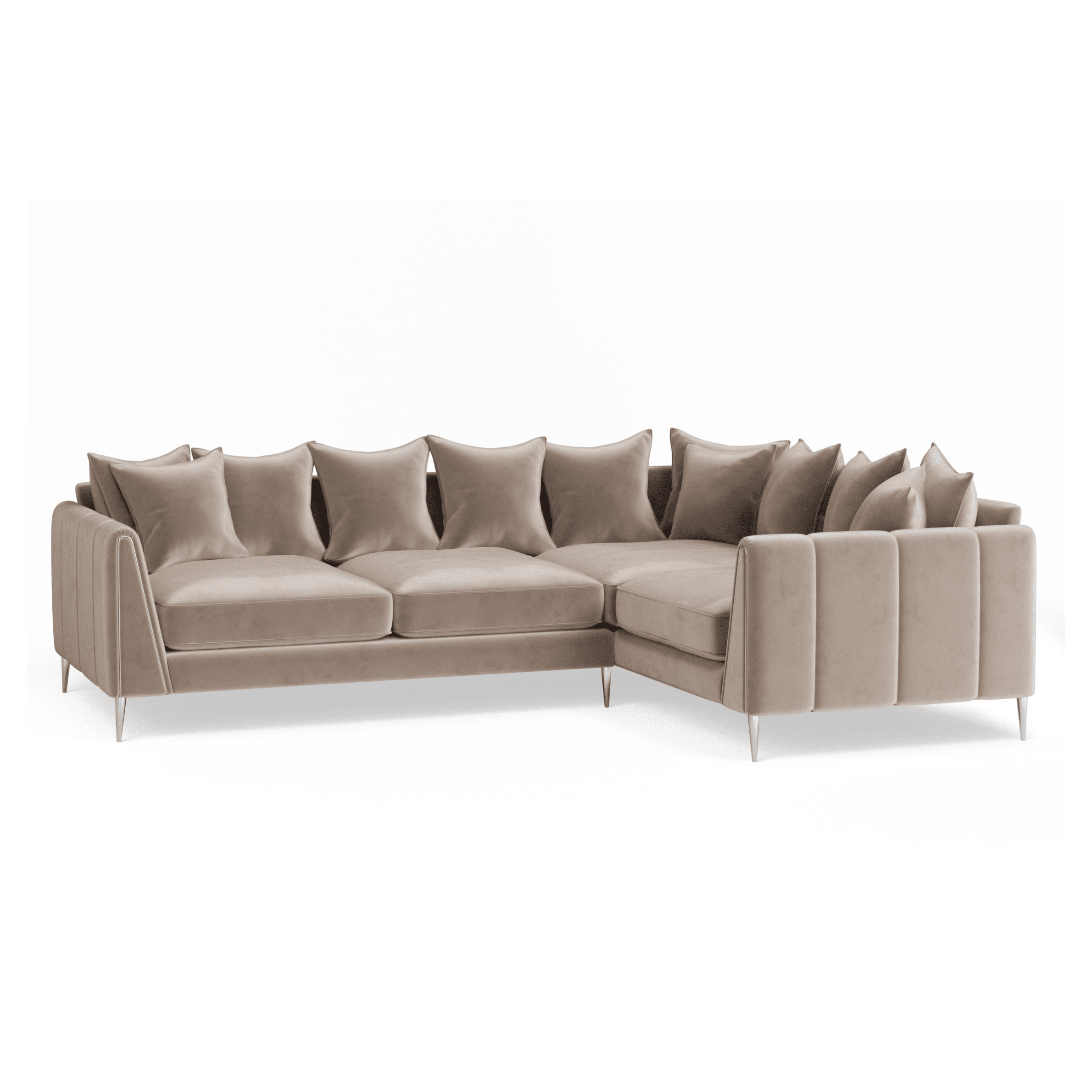 Alaina Mink Velvet Scatter Back Right Hand Facing Corner Sofa with Silver Legs Sofa